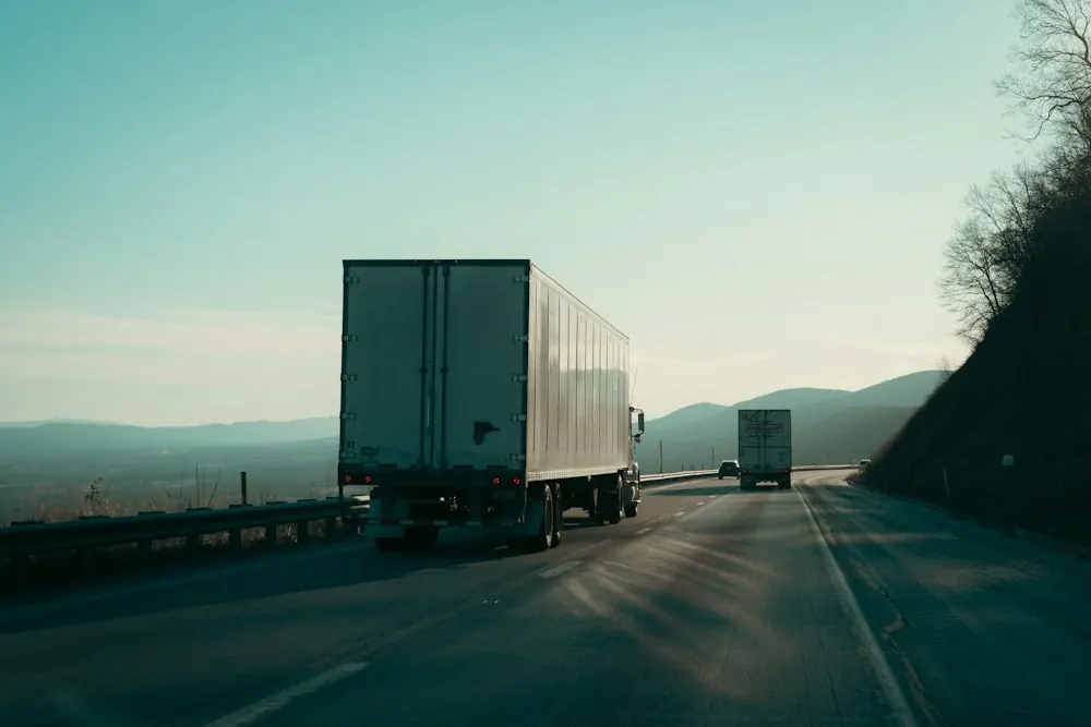 Semi truck driving on an open highway