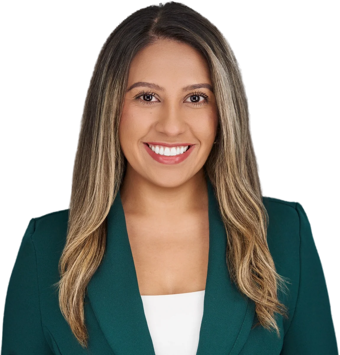 Emily Daza, licensed health insurance advisor, smiling in an emerald blazer