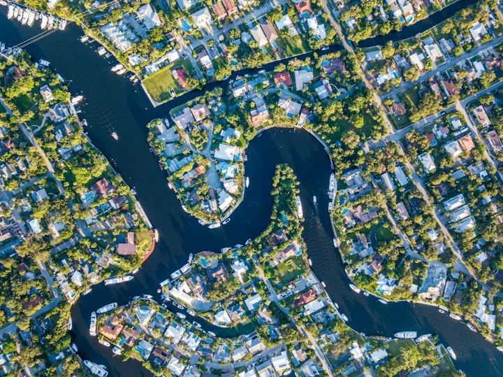 Aerial view of Fort Lauderdale's canals and homes