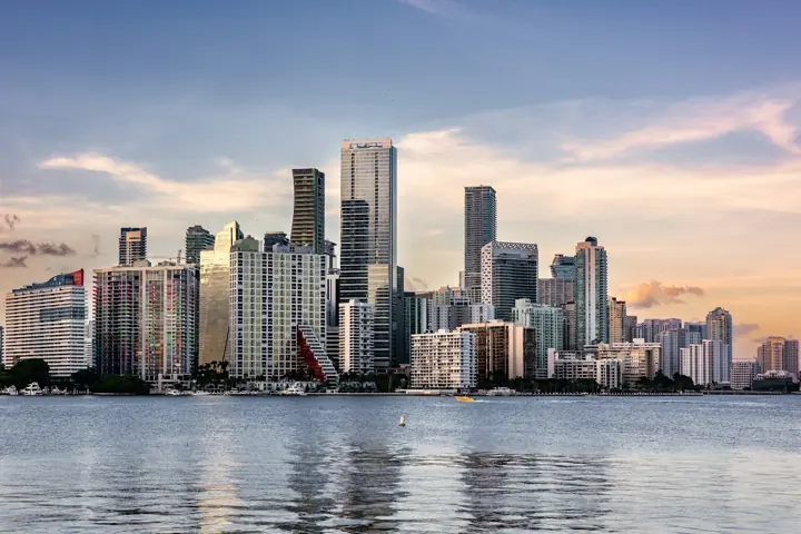 Miami skyline across the water